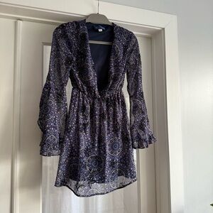 Blue Rain Navy and Purple Long Sleeve Dress